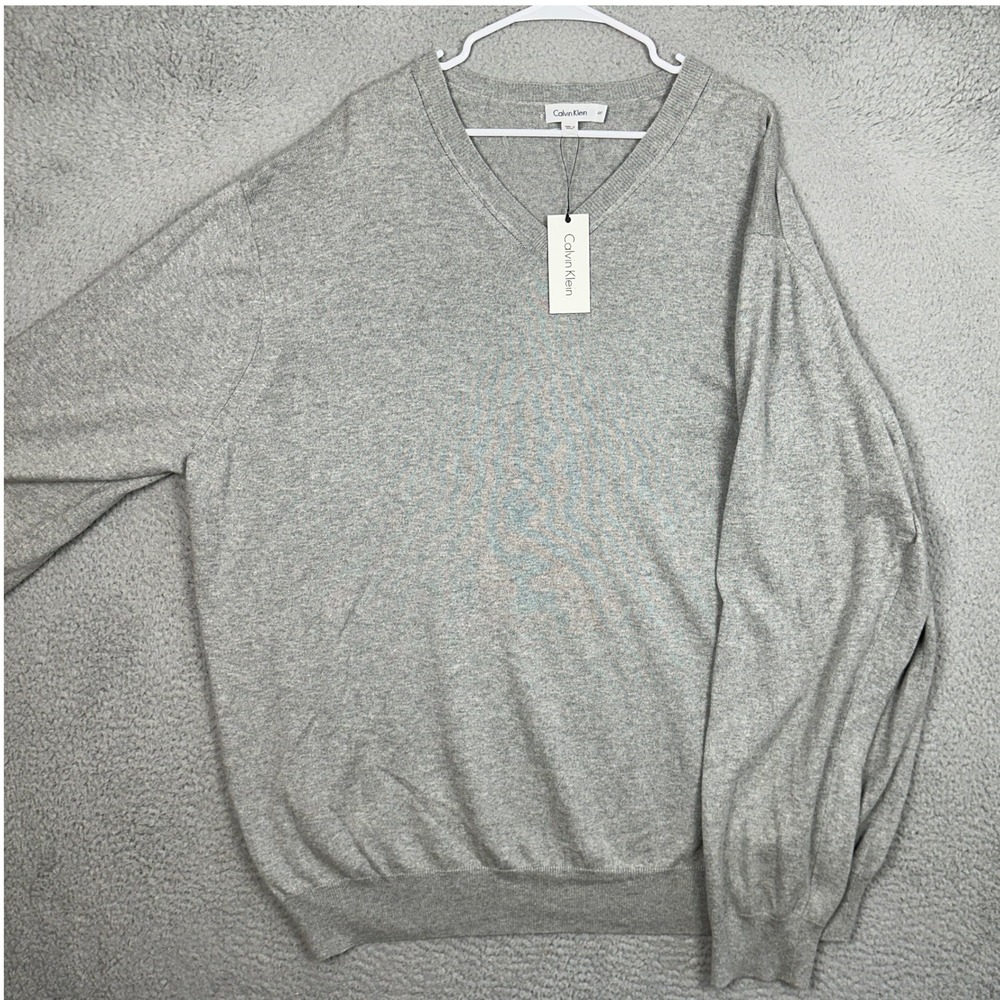 NEW Calvin Klein Cashmere Blend Sweater Mens 4XT Tall V-Neck Grey Long Sleeve